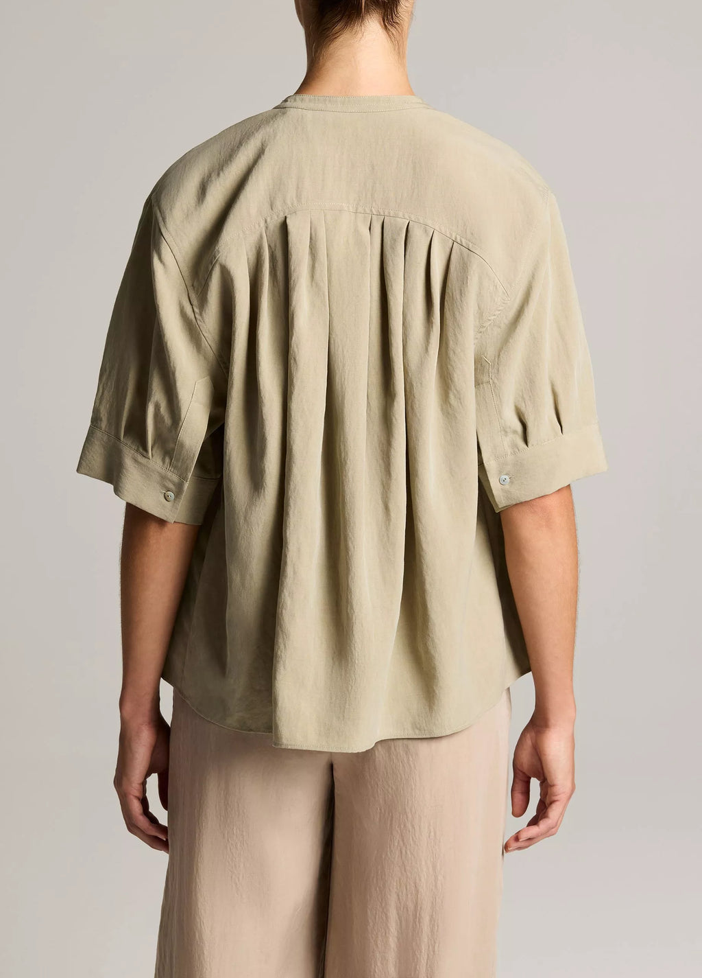 GATHERED A-LINE BUTTON-FRONT SHIRT