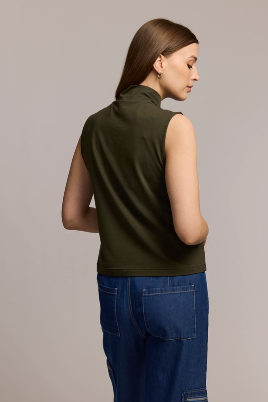 CAROLINA SLEEVELESS MOCK NECK DOUBLE PANEL KNIT TOP