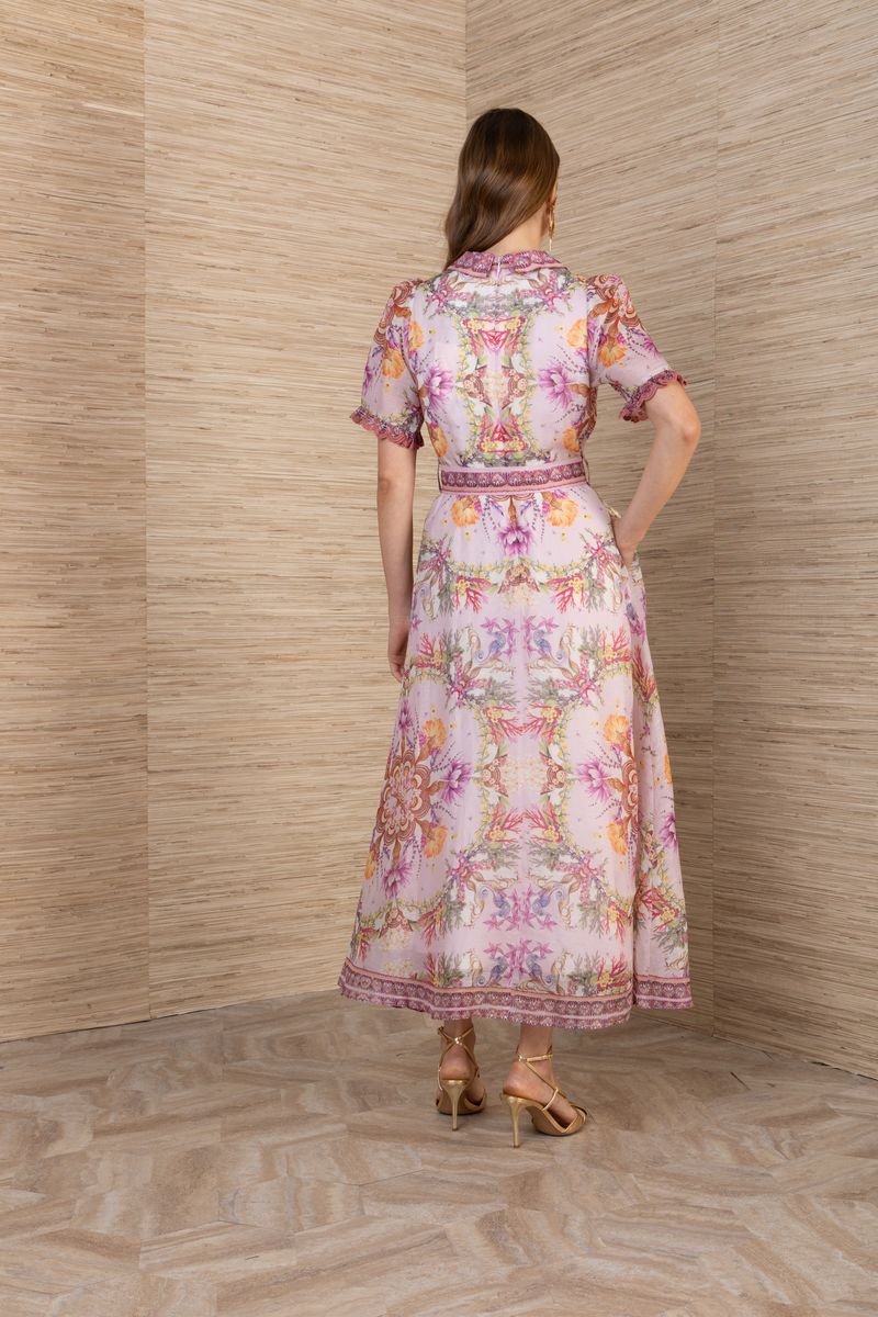 SHORT SLEEVE BUTTON LONG DRESS
