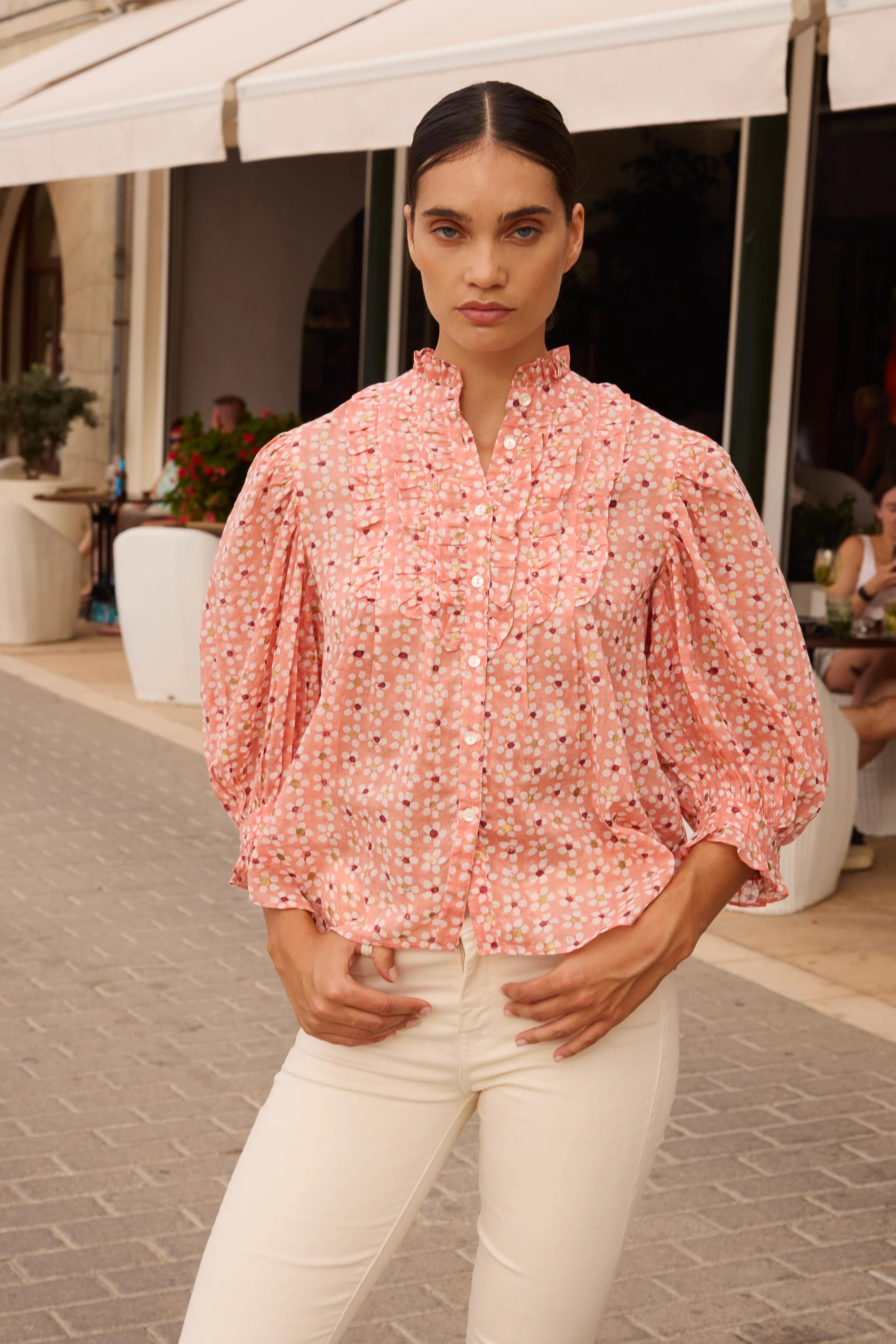 RUFFLE FRONT BUTTON BLOUSE