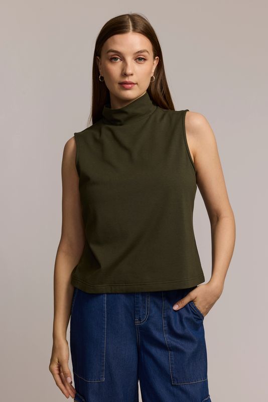 CAROLINA SLEEVELESS MOCK NECK DOUBLE PANEL KNIT TOP