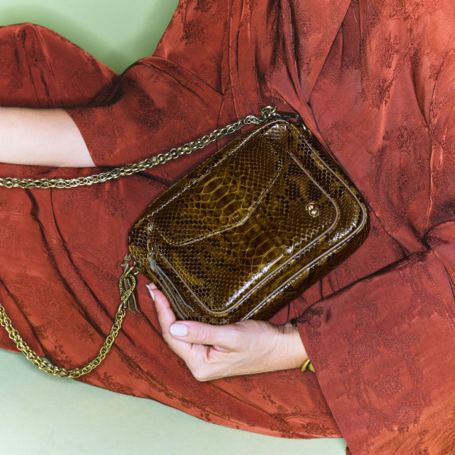 PYTHON DARK KAKI CHARLI BAG