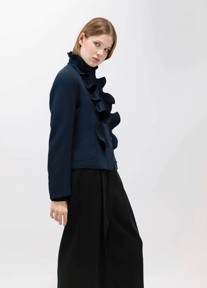 NAVY RUFFLE CARDIGAN