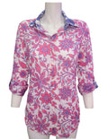 PINK & BLUE FLOWER PATTERN BUTTON UP COTTON BLOUSE