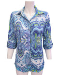 GREEN & BLUE PAISLEY PATTERN BUTTON UP COTTON BLOUSE