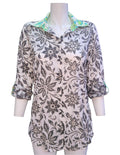 BLACK & WHITE FLOWER PATTERN BUTTON UP COTTON BLOUSE
