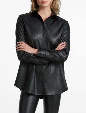 LIGHTWEIGHT FAUX LEATHER OVERSIZED BUTTON DOWN