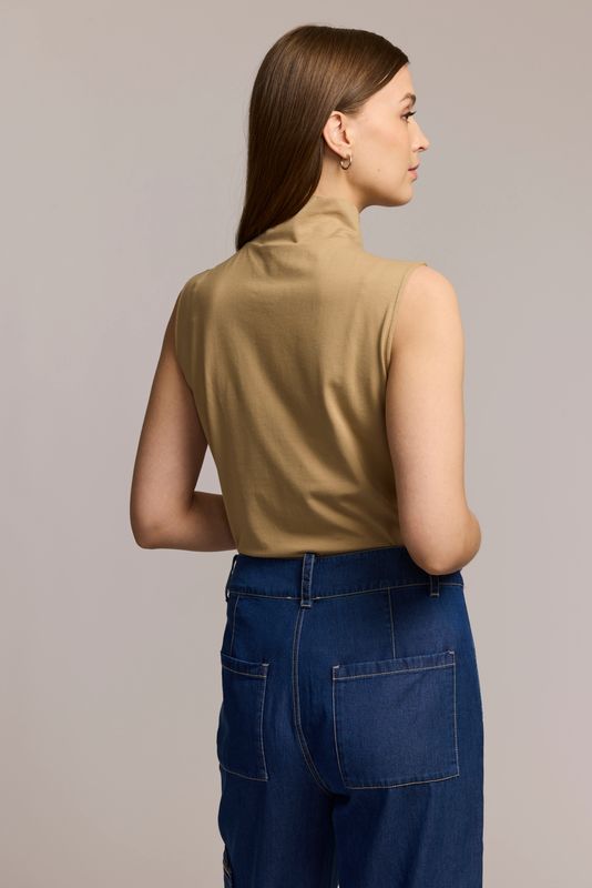 CAROLINA SLEEVELESS MOCK NECK DOUBLE PANEL KNIT TOP