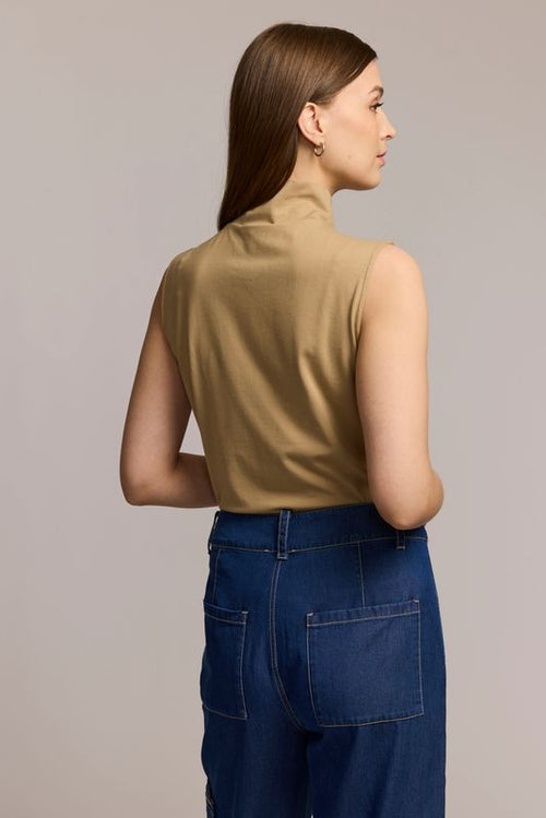 CAROLINA SLEEVELESS MOCK NECK DOUBLE PANEL KNIT TOP